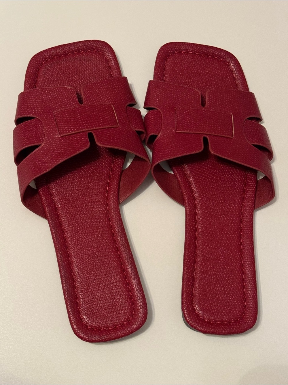 Women’s Red Slide Sandals with Interwoven Strap Detail